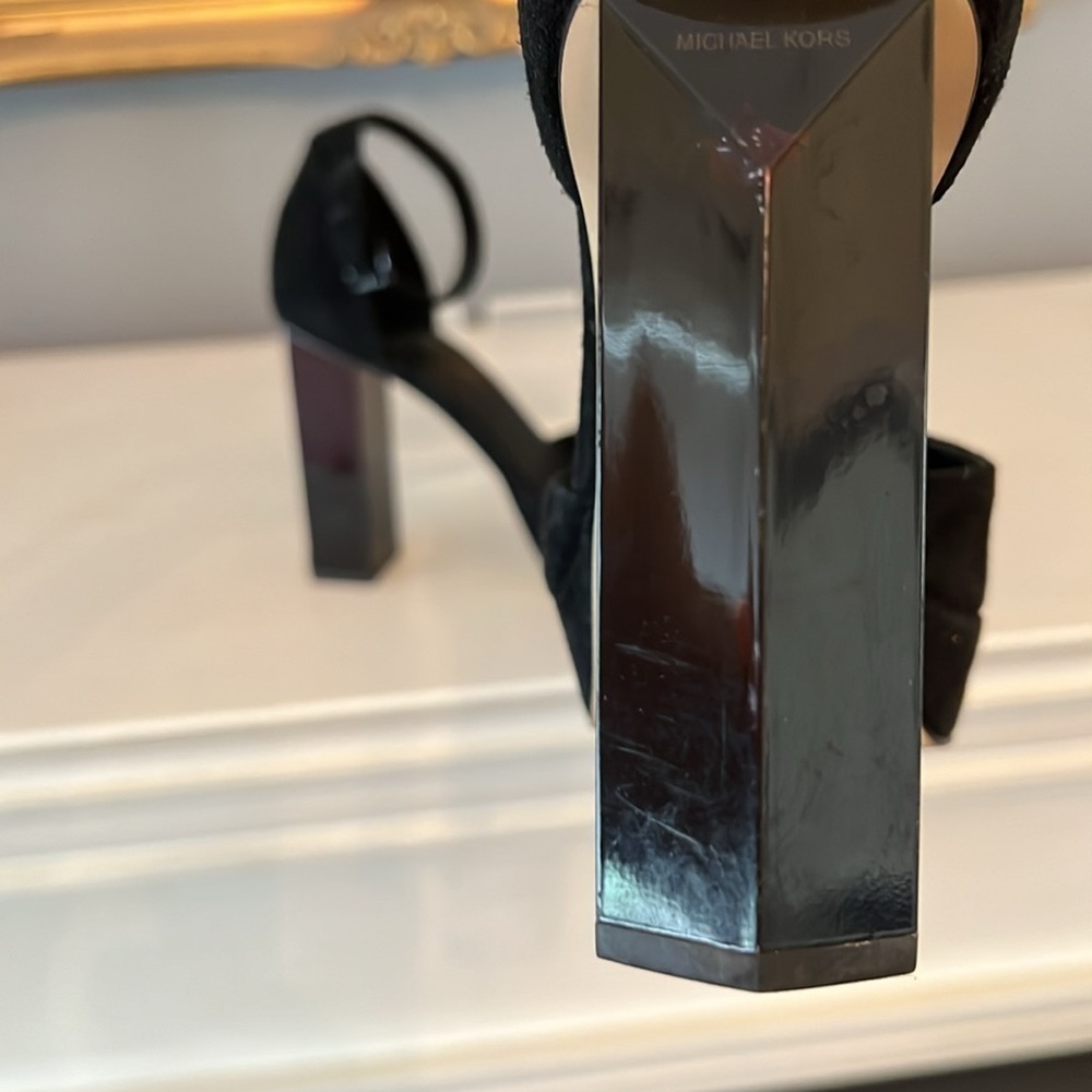 Michael Michael Kors Black Suede Ankle Strap Platforms Architectural Heels 7 - Picture 8 of 11